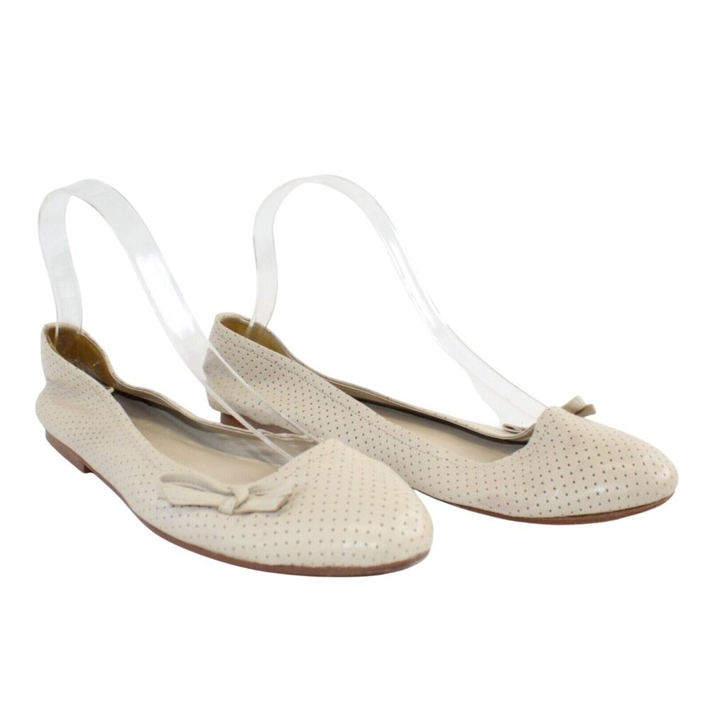 Kimel Design Studio Womens 8.5M Beige Leather Small Dot Pattern Bow Ballet Flats - Picture 2 of 10